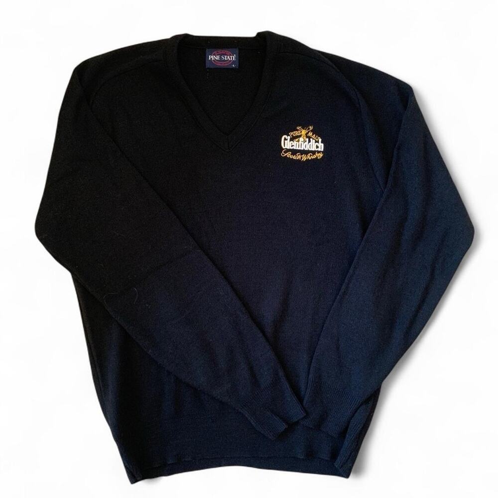 Vintage 90s glenfiddich whisky Black V-Neck Sweater made in the USA size L